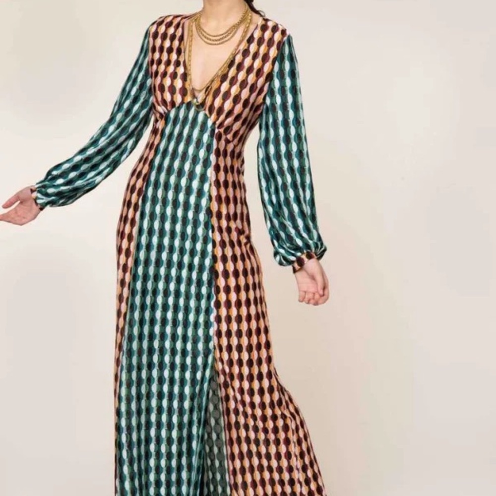 RIXO Phoebe Knit Dress Multicolor Long Sleeve Maxi Dress Size XS US 4 - Picture 10 of 11